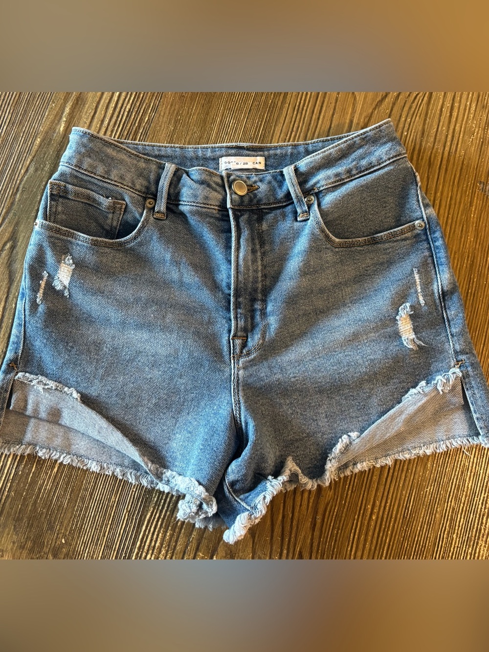 Good American Distressed Denim Cutoff Shorts - Blue